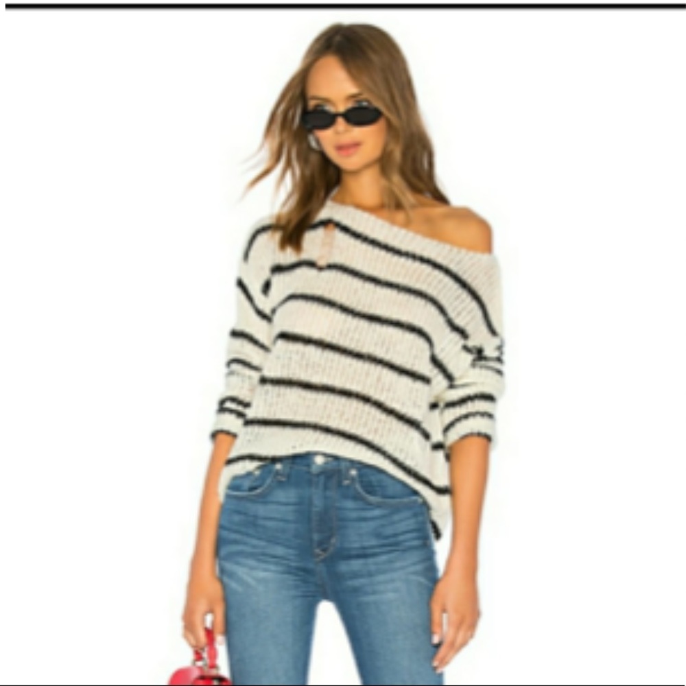 Off-the-Shoulder Striped Sweater in Black and White